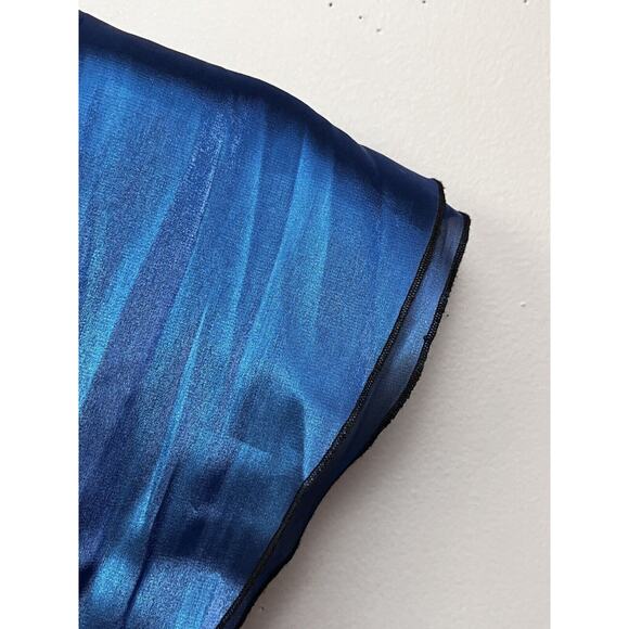 Xscape By Joanna Chen‎ Shirt Womens Medium Fitted V Neck Blue Shiny Button - Picture 6 of 9